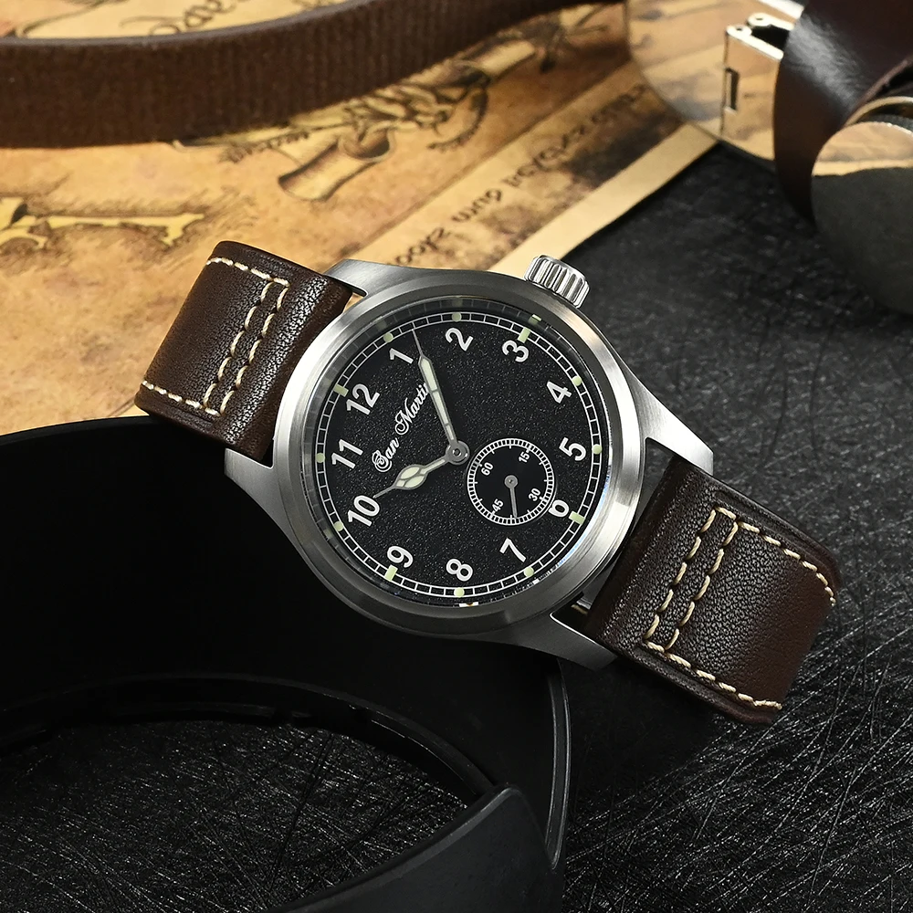 San Martin-Reloj de piloto para hombre, cronógrafo de 37mm, esfera con patrón de fuego, estilo militar Simple, movimiento de cuarzo, 10 Bar,