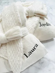 Personalized Luxury Embroidered Bathrobe Custom Matching Couple Robes Soft Long Plush Bathrobes Custom Name Robe