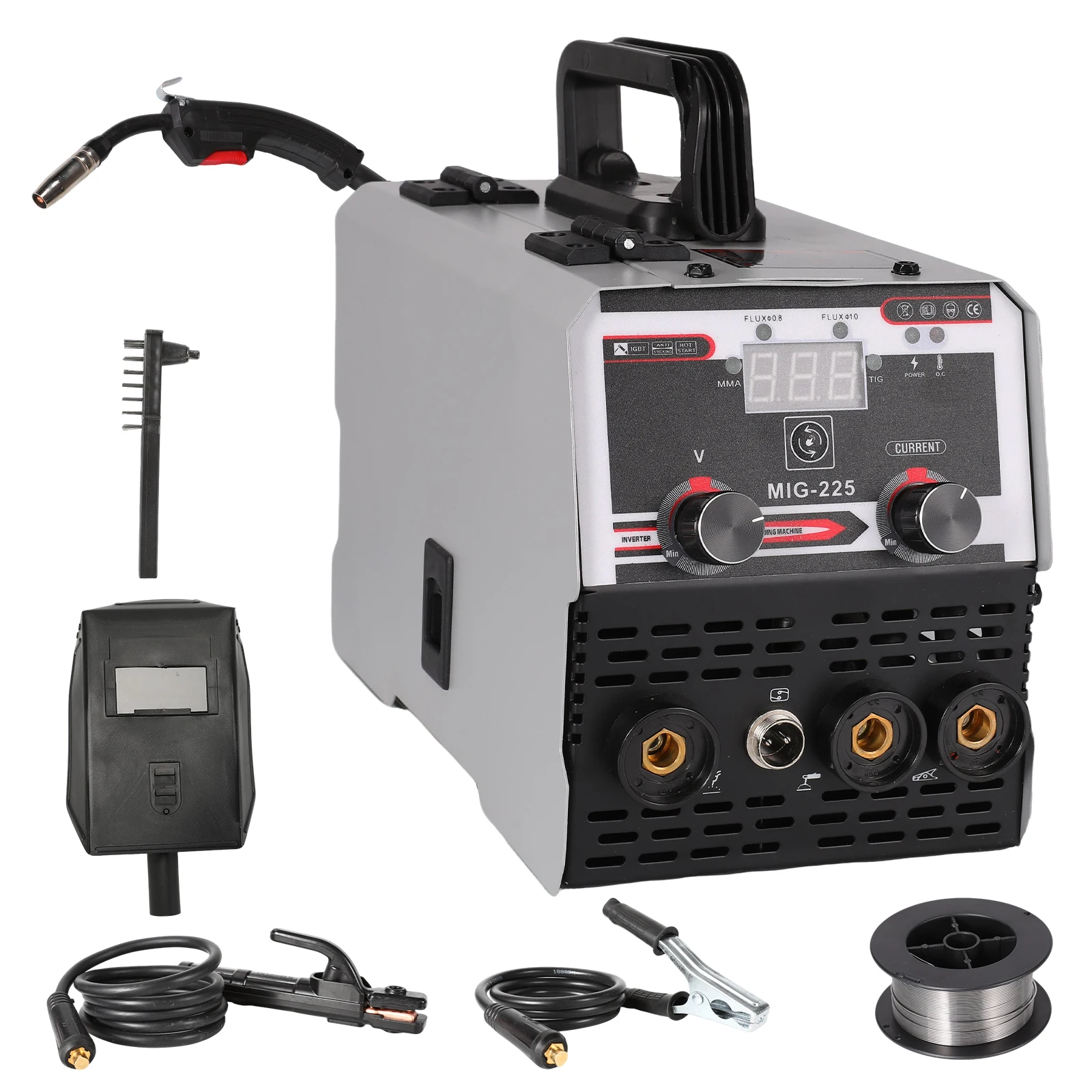Soldadora Inverter 3 en 1 MIG MMA TIG MIG-225 20-120A, Pantalla Digital, Tecnología IGBT para Soldadura de Acero Fino en el Hogar