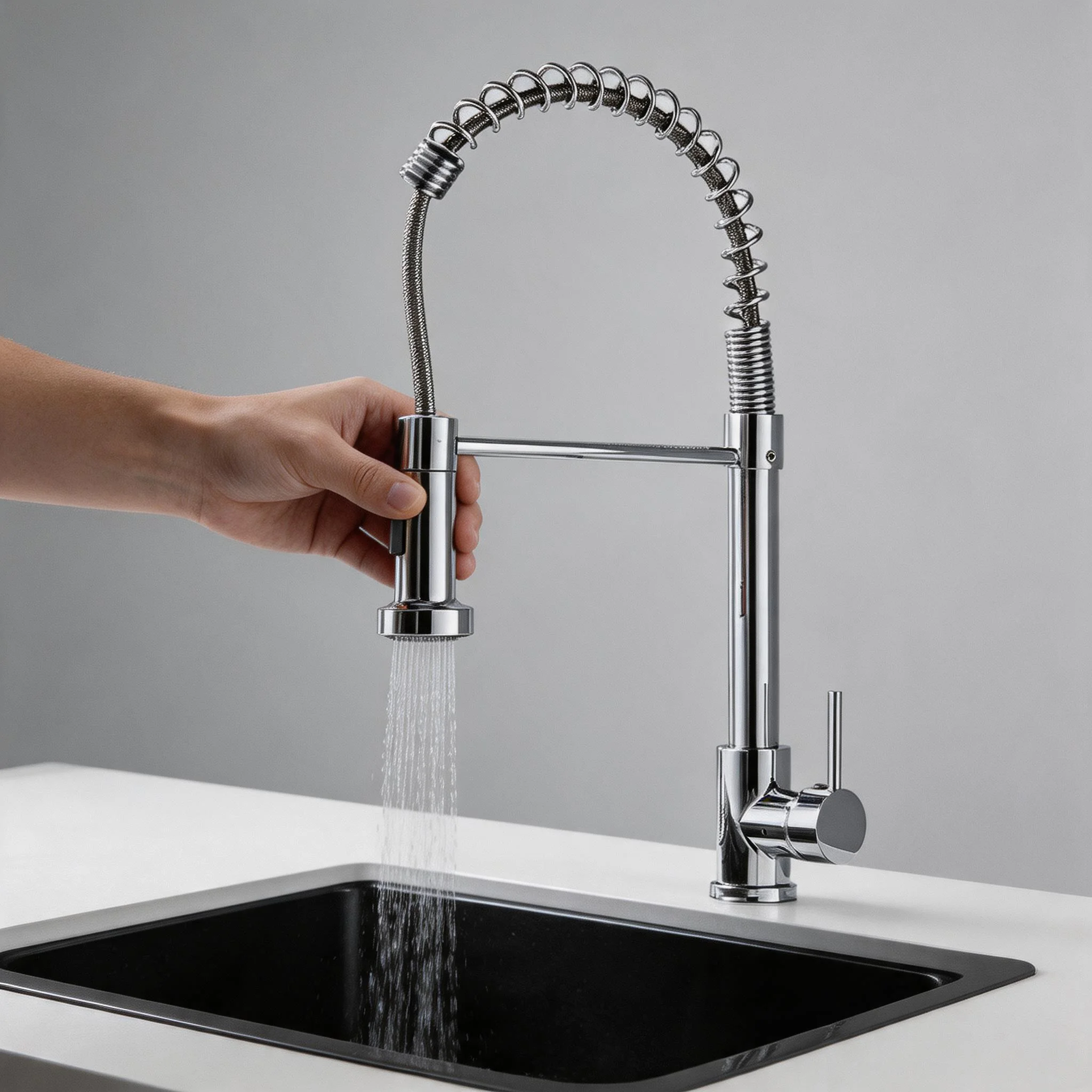Grifo de Fregadero con Manguera Flexible y Rociador Extraíble, Completo con Agua Fría y Caliente, 360° °   Grifo Giratorio para Cocina y Baño, Montado en el Encimera