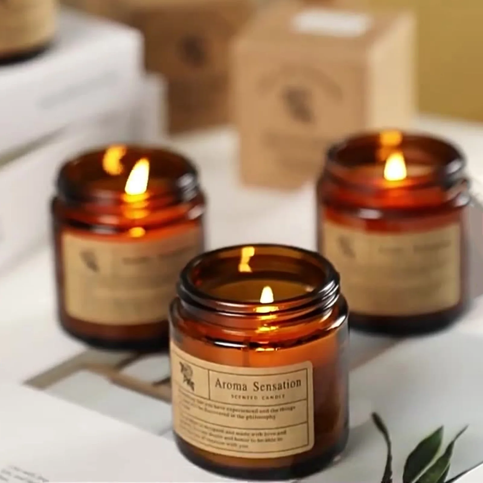 

Elegant Brown Glass Scented Candle Long-Lasting Soy Wax Aromatherapy for Bedroom Relaxation, Stress Relief & Romantic Home Décor