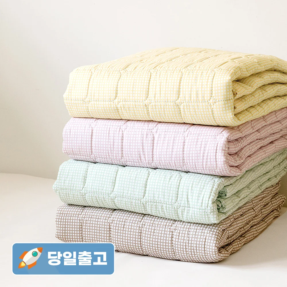 Thezari Donut Nature Air Washing Quilted Fixed Banding Check Bedpad Ss/Q/K (4Colors)