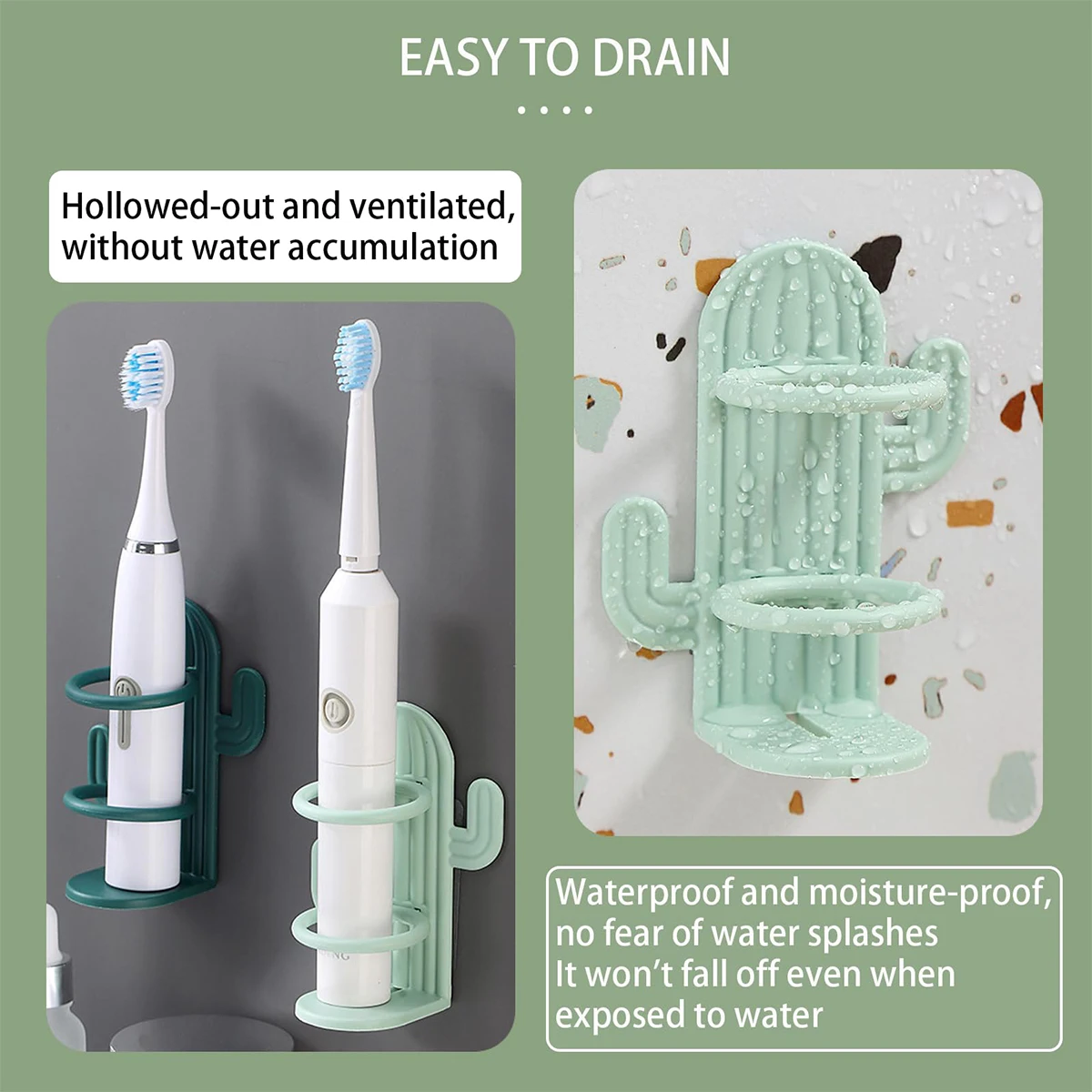 1pc Cactus-Shaped Toothbrush Holder, Drill-Free Adhesive Bathroom Organizer; Fits Mini Travel-Sized Toothpaste and Toothbrushes;