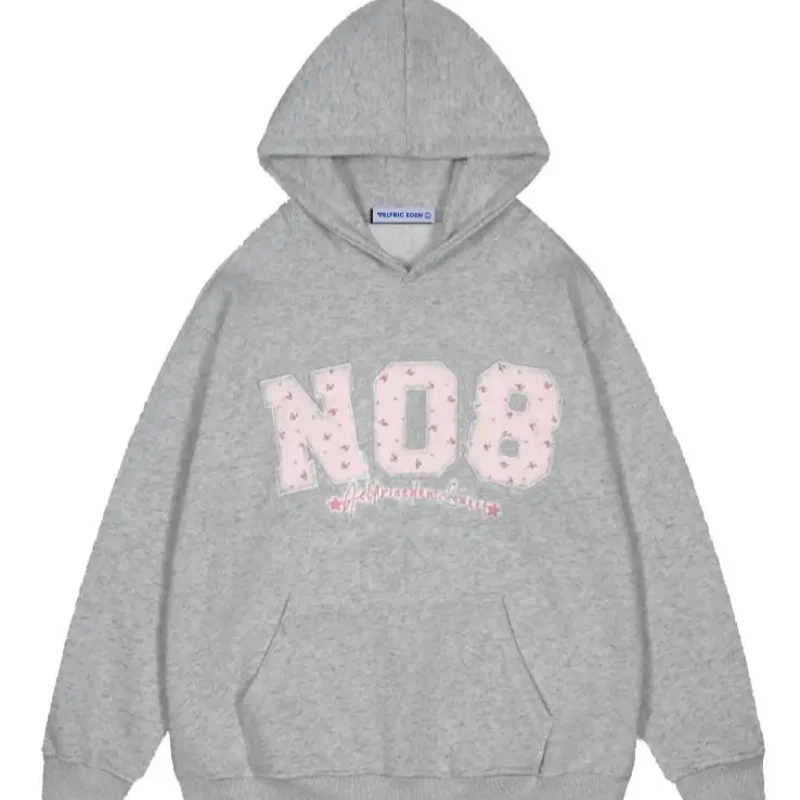 Damskie bluzy z kapturem oversize z grafiką, haftowane kwiaty w stylu Y2K, nadruk z numerami, bluza wkładana przez głowę, unisex