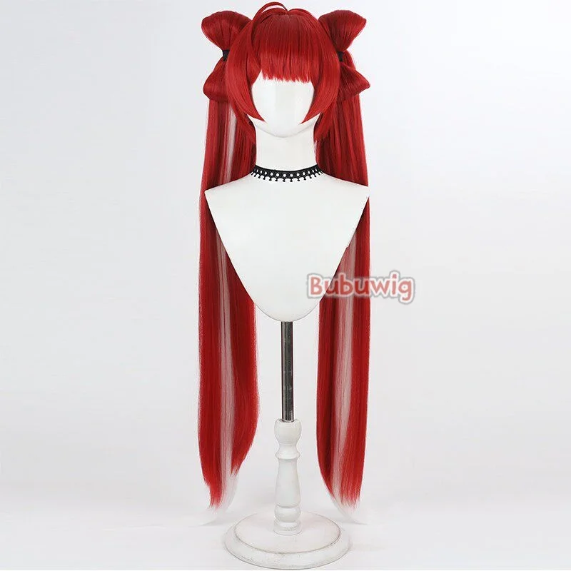 Bubuwig Synthetic Hair Suoming Cosplay Wigs With Buns Wuthering Waves Suoming 100cm Long Red Mixed Ponytail Wig Heat Resistant
