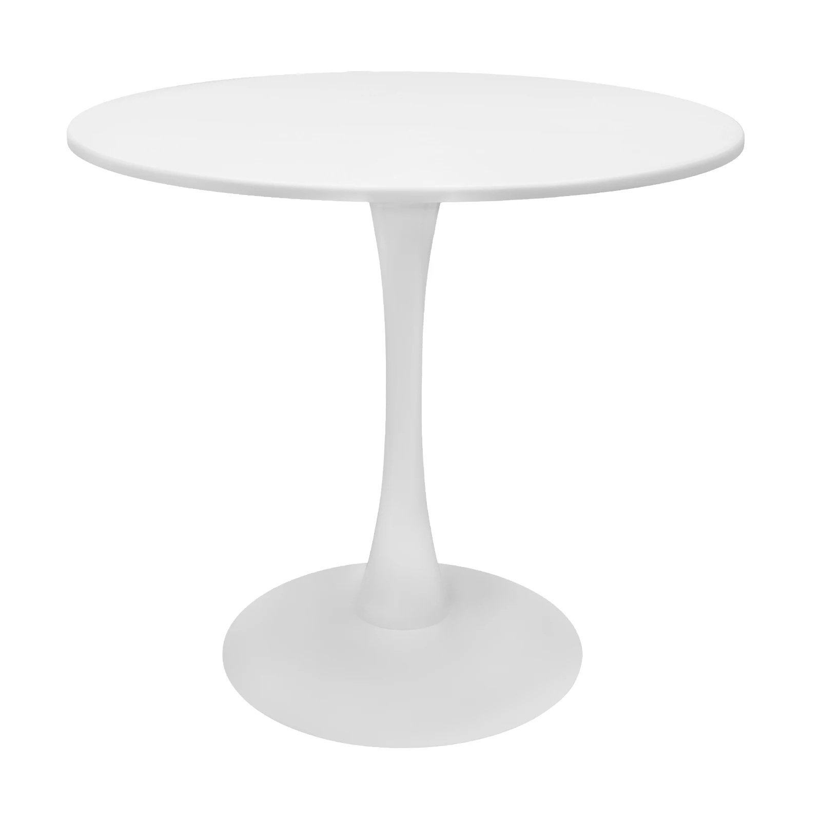 طاولة طعام مستديرة باللون الأبيض مع قاعدة بقاعدة لعدد 1-4 أشخاص، طاولة طعام بقاعدة مع سطح مستدير لغرفة المعيشة في المطبخ باللون الأبيض