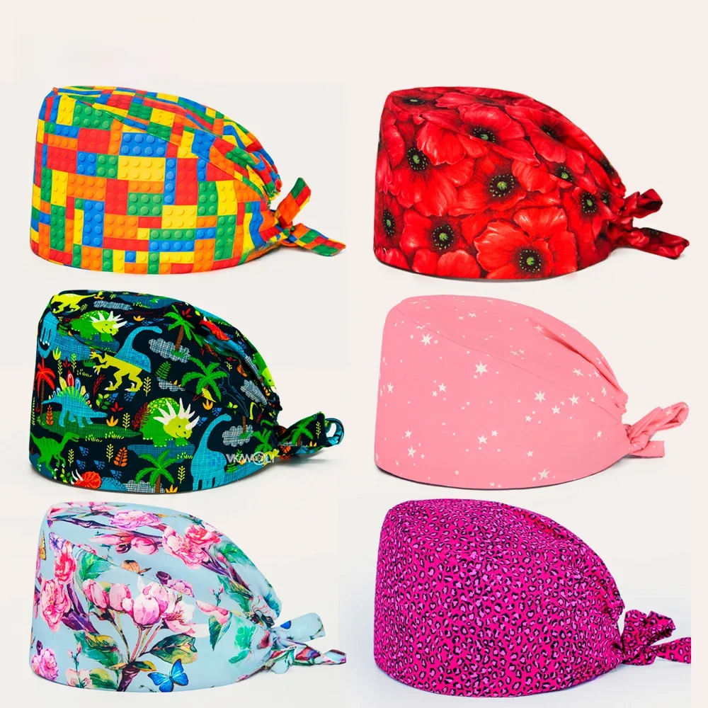 gorro clínicos Cartoon Printing Scrubs Caps Surgery Hat Men Nurse scrubs cap Pet clinic Work hat medical scrub hats — zdjęcie 2
