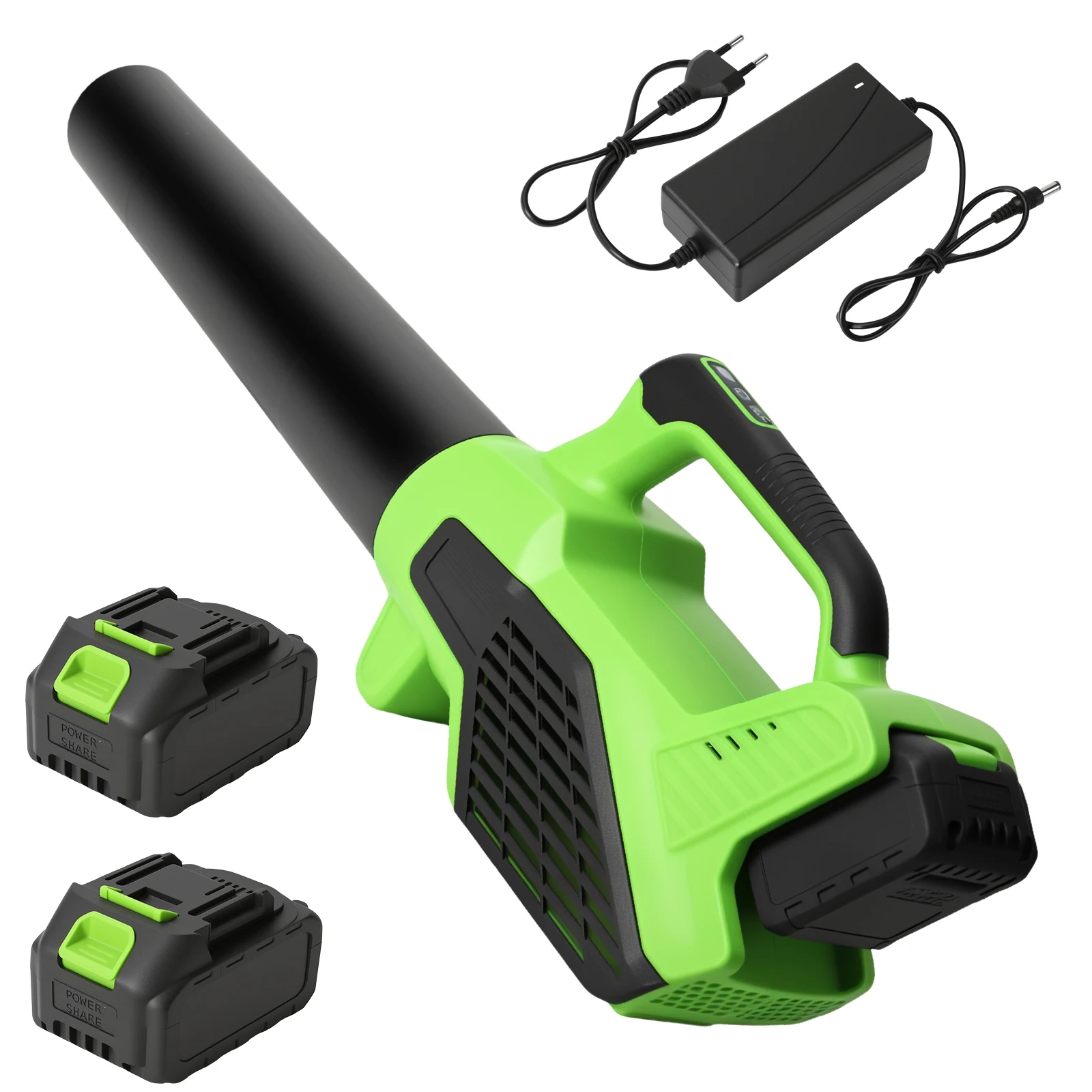 15000 U/min 6-Gang Bürstenloser Elektrischer Laubbläser mit 2x4,0Ah Akkus und Ladegerät Ideal für Rasenpflege, Gärten, Garagen, Laubblasen