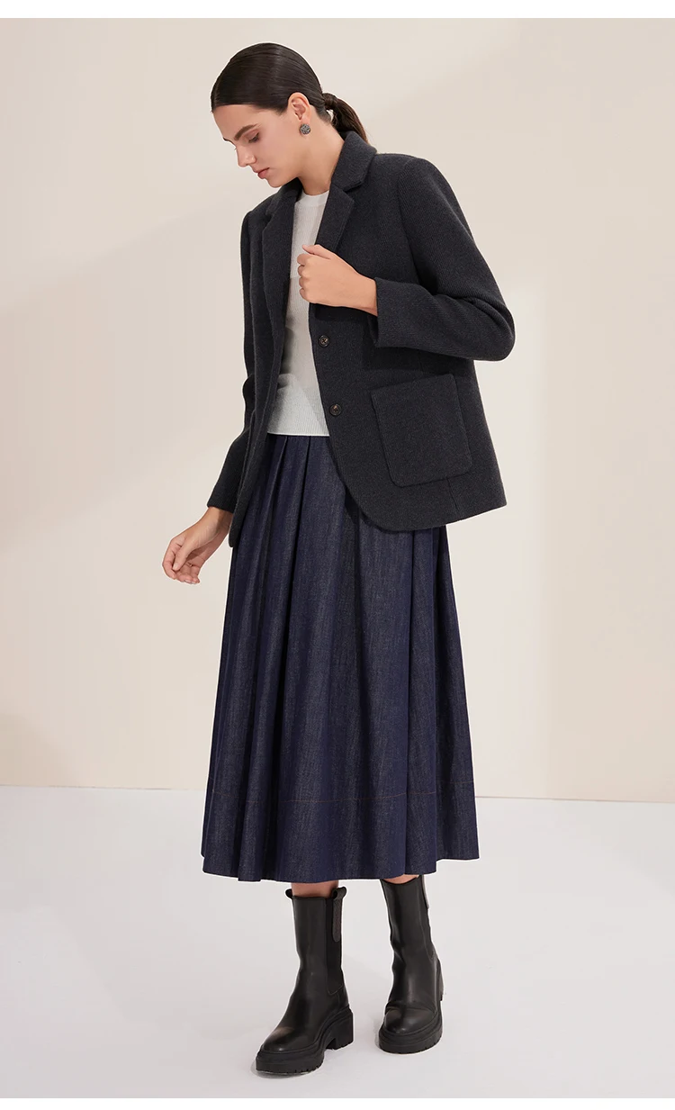 BY4521228 Damen Blazer aus weicher Wolle mit Strickstruktur, Reverskragen, Knopfleiste und Taschendetail, Winter, Büro, Freizeit – Detail 6