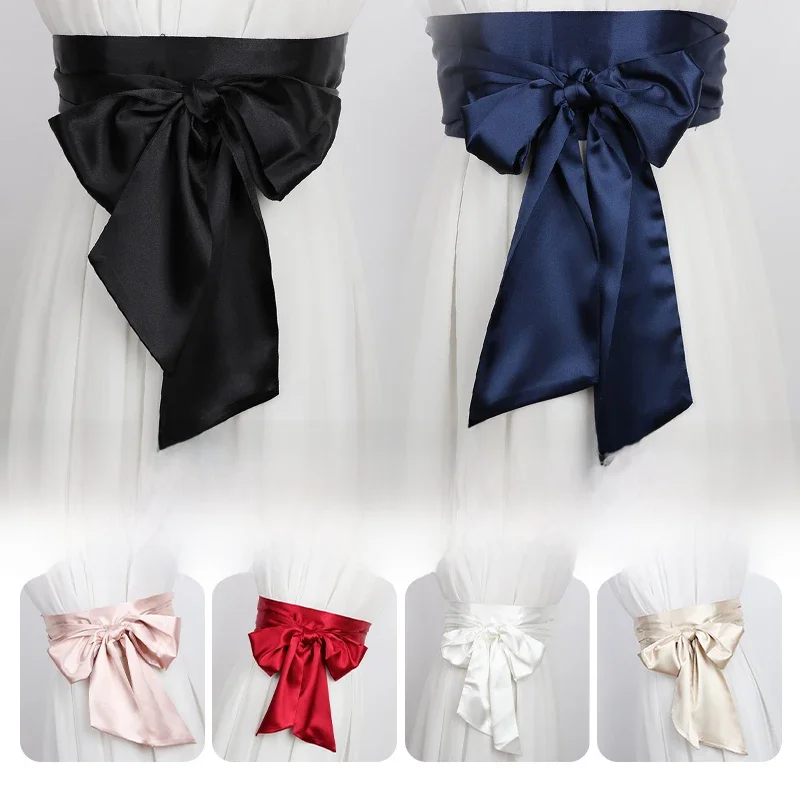 Elegancki satynowy jedwabny szeroki pas damski wyszczuplający solidny japoński Obi sznurowane paski szlafrok Kimono sukienka pas gorset Cummerbund — zdjęcie 2