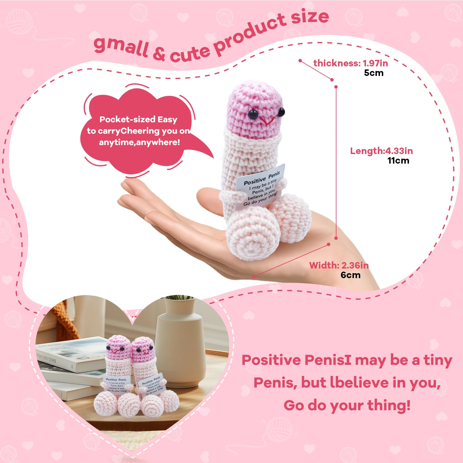 

Positive Crochet Doll with Affirmation Card Funny Handmade Creative Gift Ornaments DIY Crochet Kit with Yarn for Birthday Decor