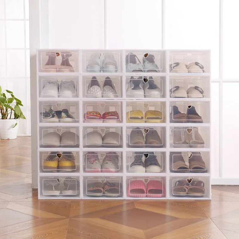 16-teiliges Stapelbares Schuhboxen-Set mit Klappdeckel Faltbare Haushalts-Aufbewahrungsbehälter Transparente Plastik-Schuhboxen