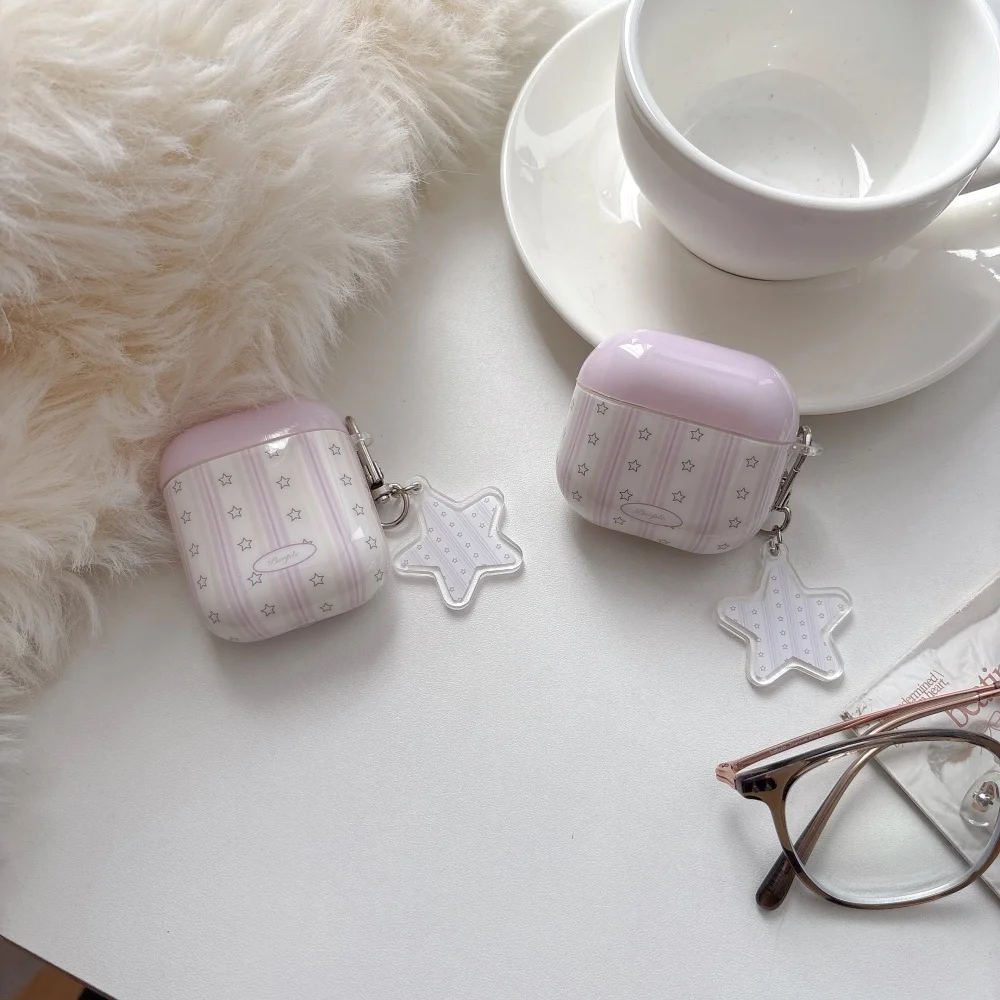 

Cute simple striped star headphone protective case for AirPods 4 3 2 Pro 2 3 Korean INS fashion new shockproof protective cover