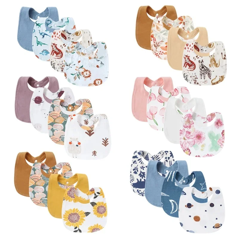 Ensemble de bavoirs 100% coton pour nouveau-né, 4 pièces, serviettes de salive pour bébé, filles et garçons, accessoires pour nourrissons, tablier pour tout-petits, bavoirs pour enfants, tissus pour