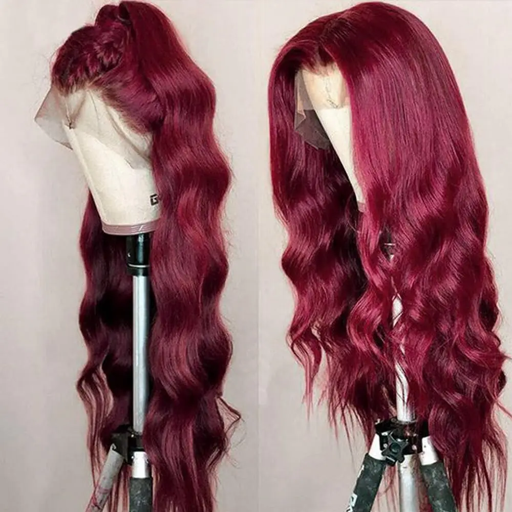 Onda del corpo 100% capelli umani 13x4 Hd parrucche anteriori in pizzo capelli umani 99J parrucca Glueless rossa vendita brasiliana per donna nera