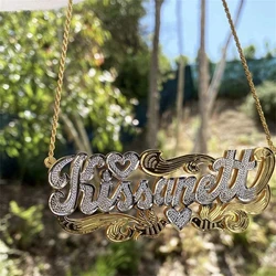 Aangepaste naam ketting 18K goud tweekleurig goud gepersonaliseerde sieraden roestvrijstalen kettingen dubbele plaat 3D naamplaatje cadeau