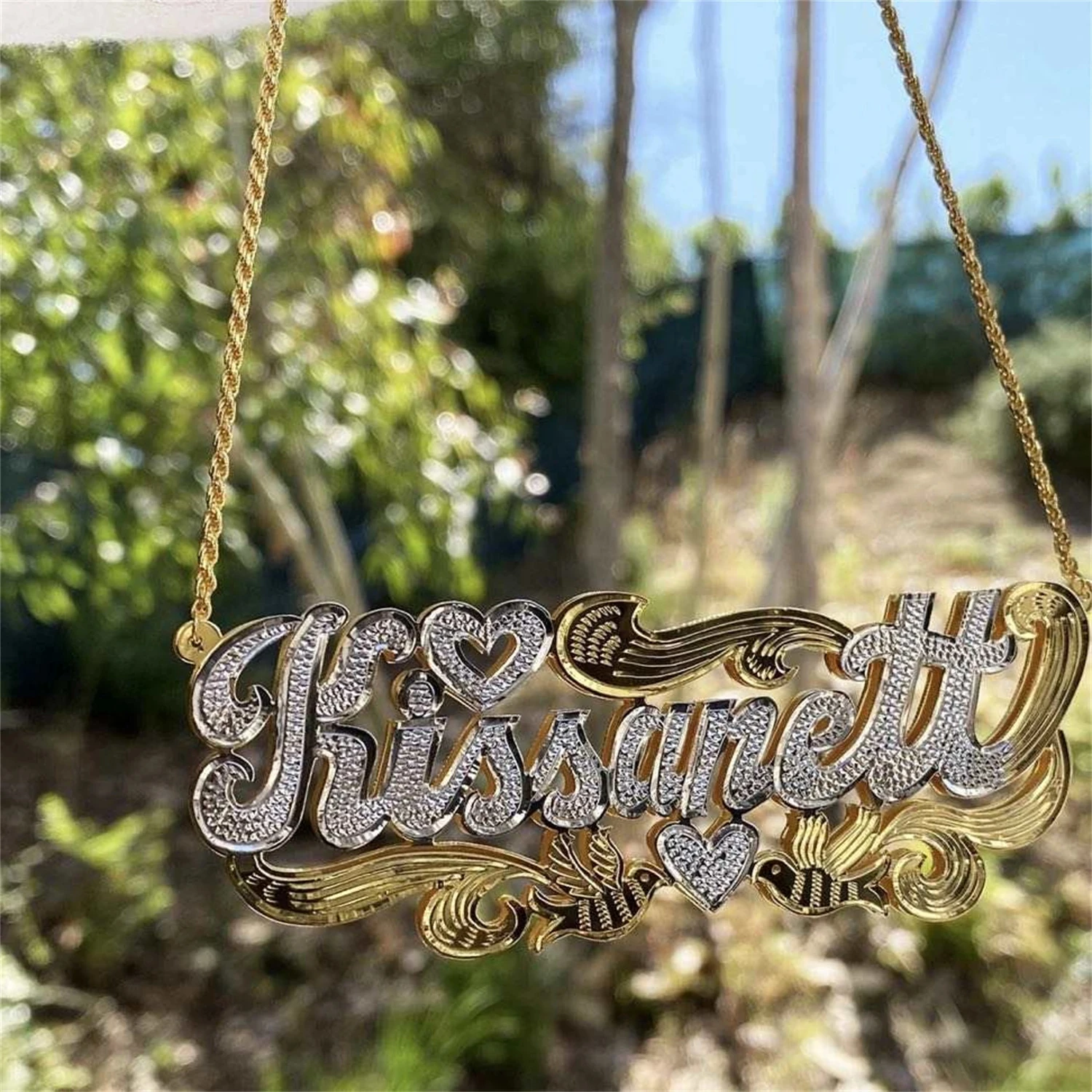 Naszyjnik z imieniem Zciti, złoto 18K, dwukolorowe złoto, personalizowana biżuteria, naszyjniki ze stali nierdzewnej, podwójna blaszka, imiennica 3D, prezent