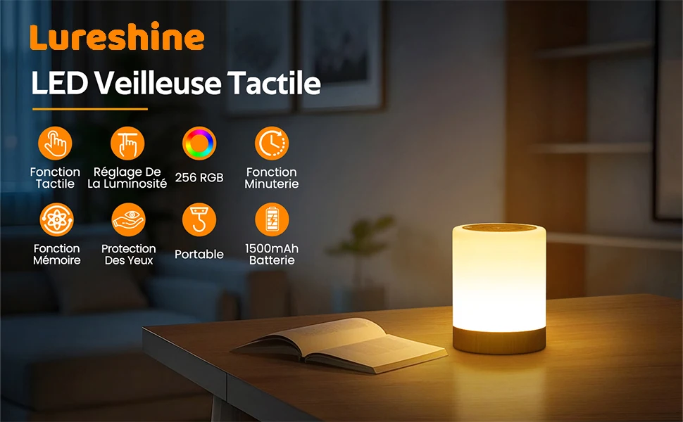Lureshine 2-Pack RGB Night Light Lamp with Touch Control and Color Changing, 13‑inch Portable Dimmable USB‑Rechargeable Table Lamp with 1800mAh Battery for Bedroom Decorative Lighting