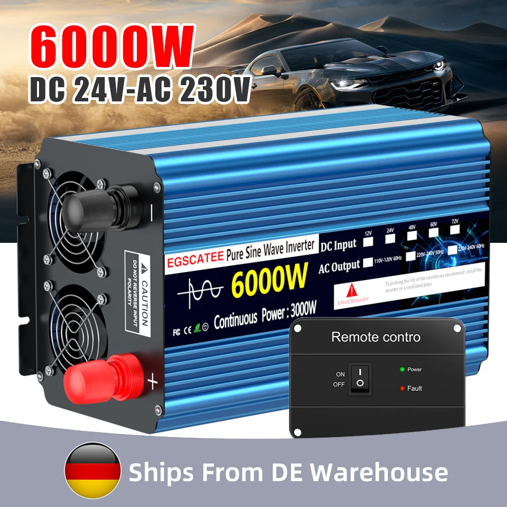 3000W 6000W Voltage converter 24V to 230V Pure sine wave inverter EU