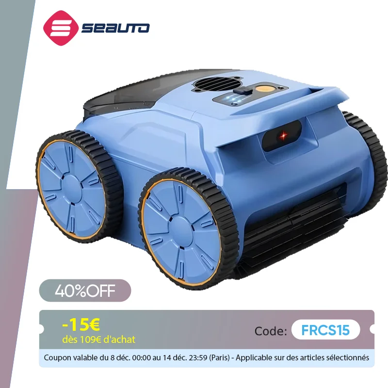 Aspirateur de piscine Seauto, 3 modes pour piscines creusées et hors sol jusqu'à 2150 m2. Ft., dure jusqu'à 150 minutes, moteur double sans balais 180 W