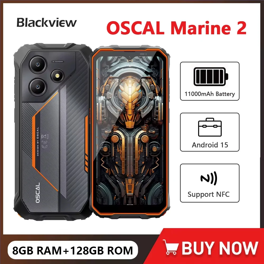 Blackview OSCAL Marine 2 Rugged Phone AI 11000mAh Battery 6.56 '' HD+ Display Unisoc T6158GB RAM 128GB Smartphone Android 15 NFC