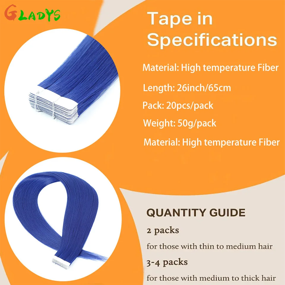شريط أزرق مستقيم في وصلات الشعر، شريط لاصق مزدوج الجوانب من الألياف بدرجة حرارة عالية، وصلات شعر صناعية للنساء