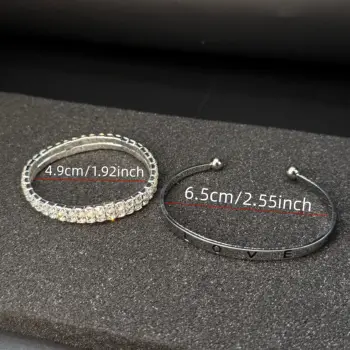 Minimalistická módní sada náramků (2 kusy) Nastavitelná manžeta LOVE + Dvouřadý zirkonový náramek, dárek k narozeninám 6 nejlepší prodej náramek 18 kg - №1