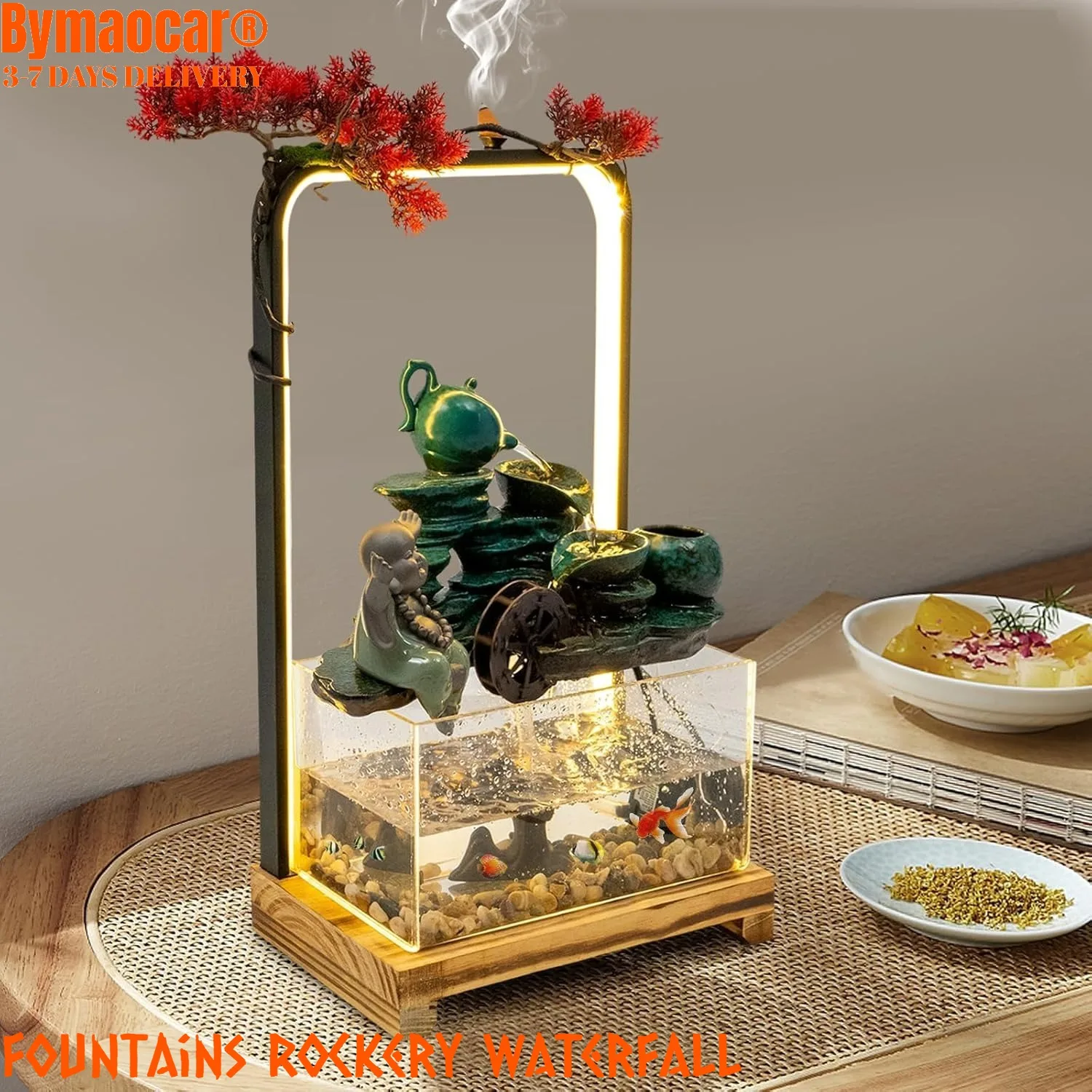 

Настольные фонтаны с изображением Будды в помещении, падение воды со светодиодной подсветкой, декор китайской традиционной культуры для удачи, богатства, электрический