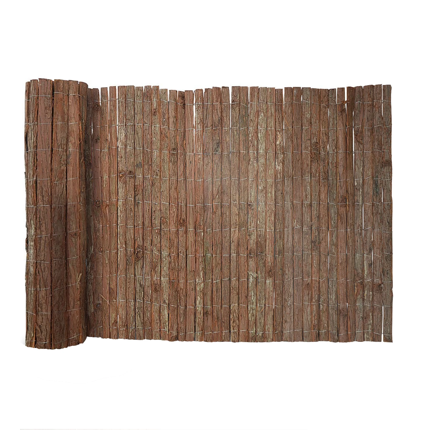 Floordirekt Baumrindenmatte Sichtschutz 300 cm – Natur Sichtschutzzaun für Balkon, Garten & Terrasse Wetterfest mit verzinktem Draht