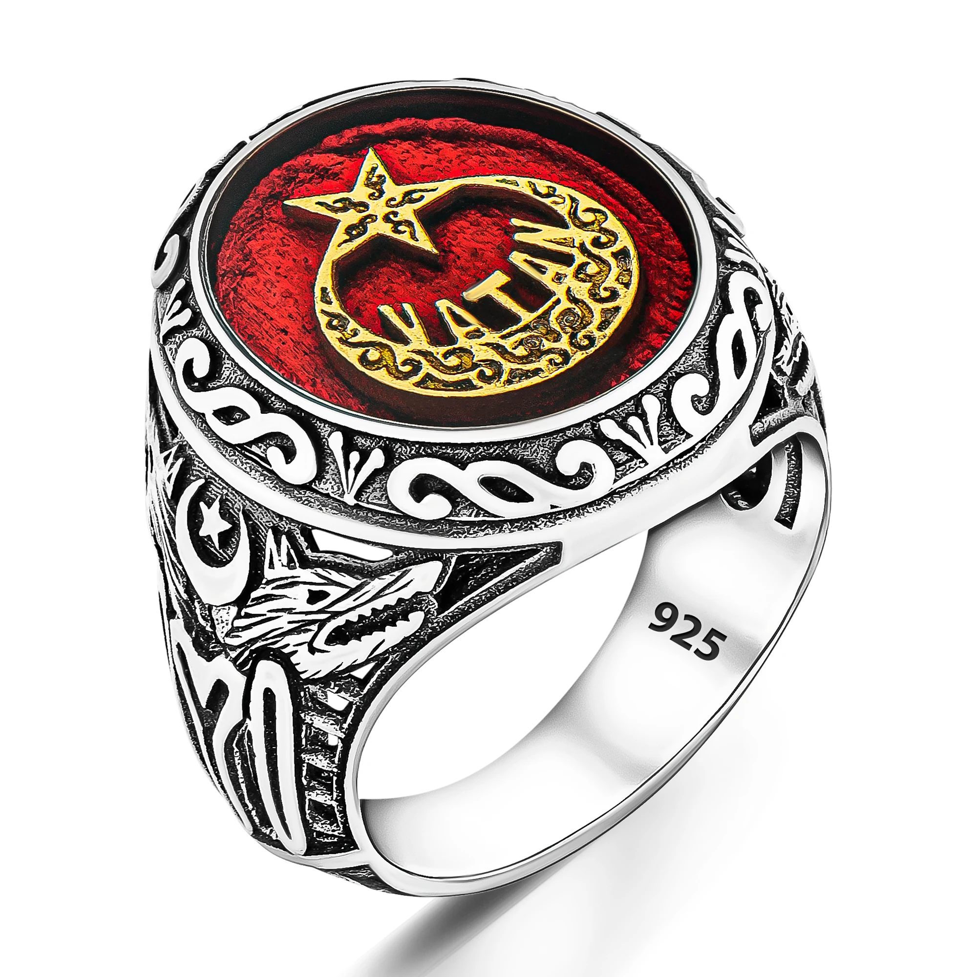 New 925 Sterling Silver Ottoman Trendy Fashion for Men Dirilis Ertugrul Rings Tugra Star Moon English Flag Jewellery Art Design