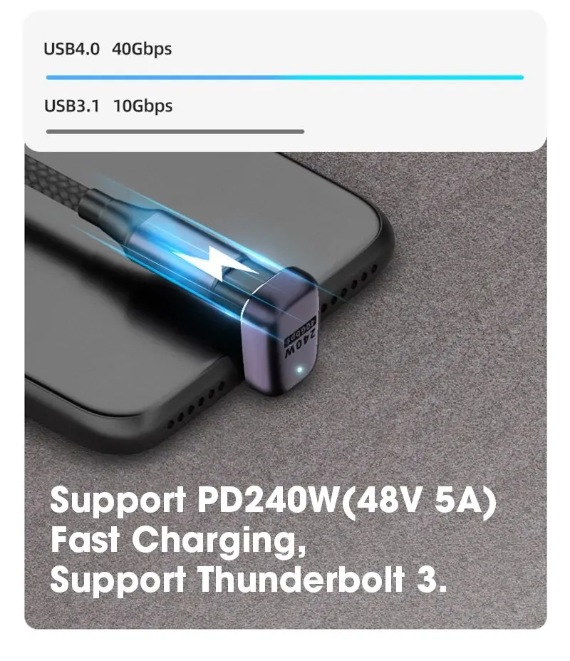 맥북용 USB 4.0 PD 충전기 커넥터, 고속 USB C OTG U자형 직선 각도 수-암 어댑터, 240W, 8K, 60Hz, 40Gbps