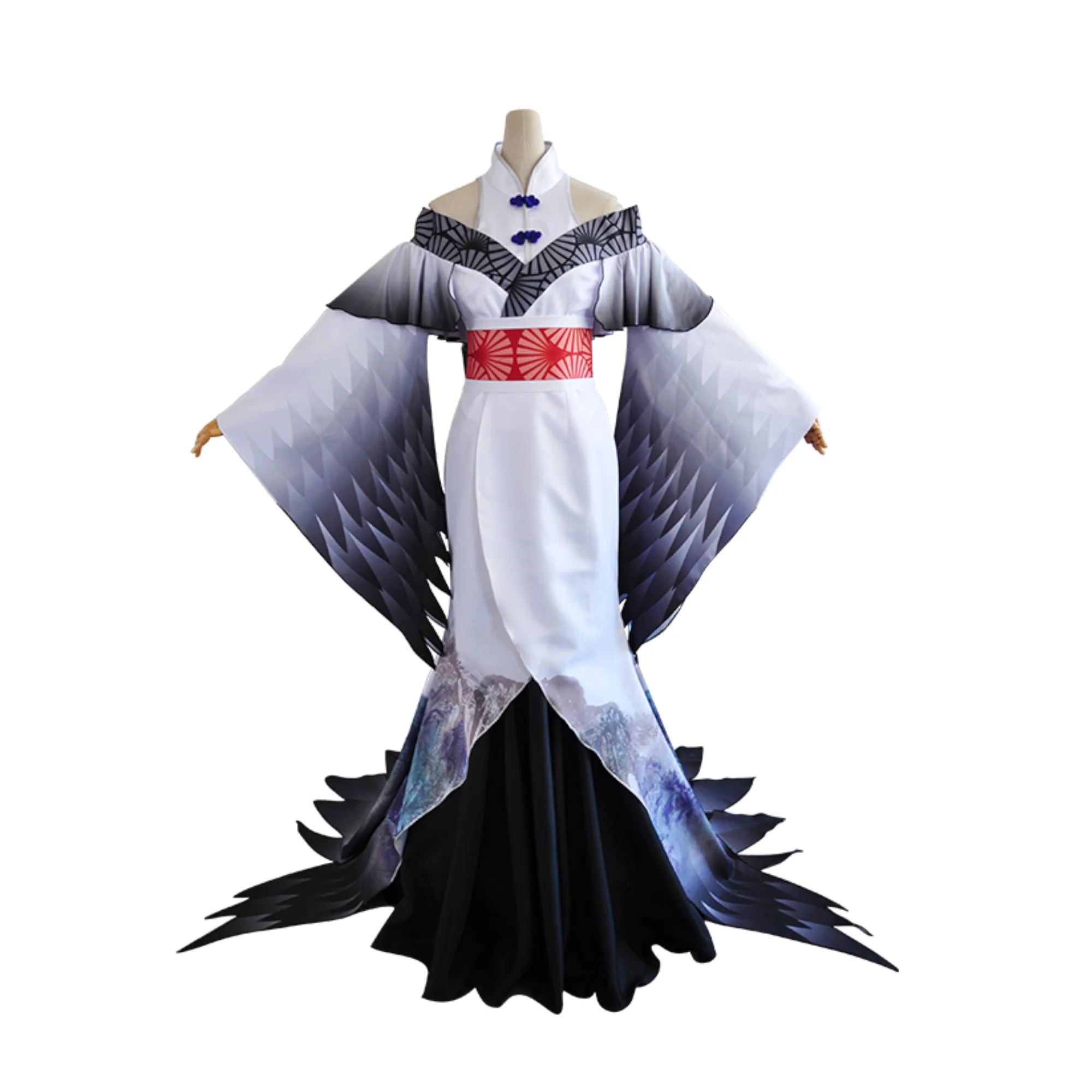 IDV Geisha Manchurian Crane Cosplay Costume  Identity V Red Butterfly Kimono Outfit  Female White Hanfu  For Halloween Costume