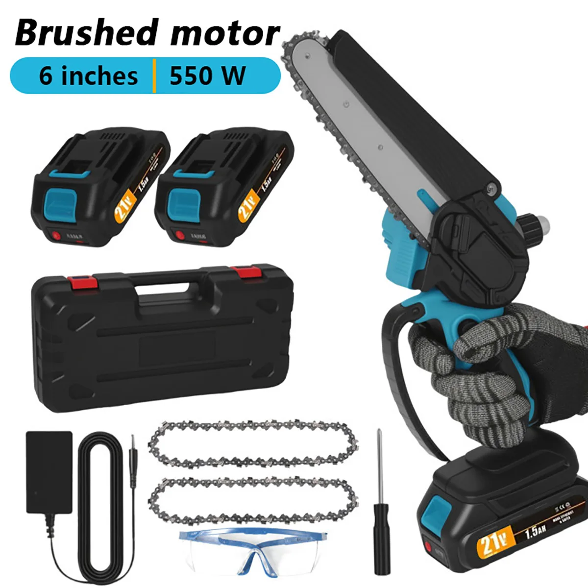 Mini tronçonneuse électrique légère de 6 pouces avec 2 batteries, scie compacte portable haute puissance, puissante pour une élagage sans effort