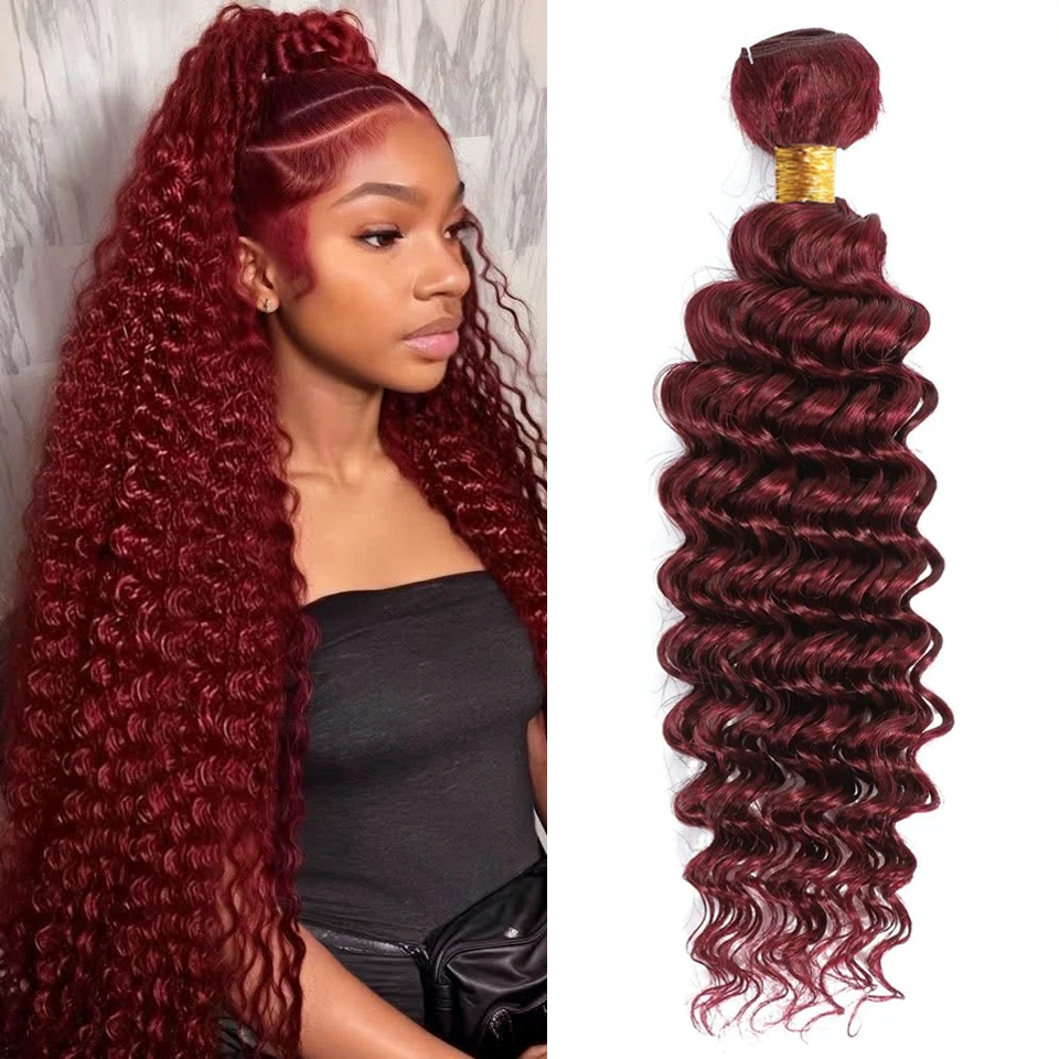 

Вьющиеся пучки человеческих волос 99J Бордовый 100% бразильские девственные пучки глубоких волн Наращивание плетения натуральных человеческих волос
