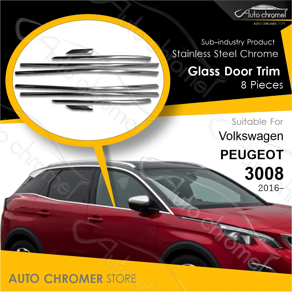 

For Peugeot 3008 2016 Door Belt Trims 8 Pieces Mouldings Puretech BlueHDI 1.6 VTi Crossover Automotive External Part Accessories