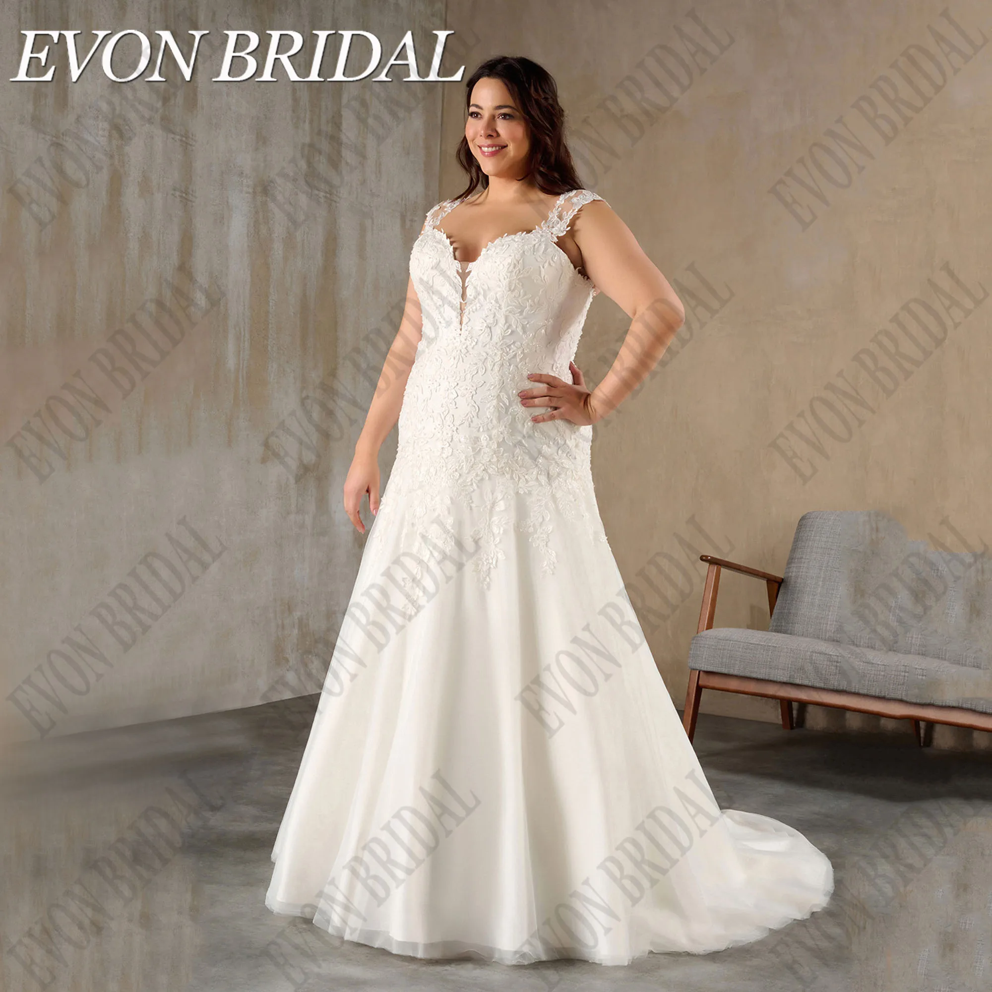 

EVON BRIDAL Customized Wedding Dress Plus Size Mermaid Cap Sleeves Applique Corset Back Romantic Bridal Gown Vestidos De Novias