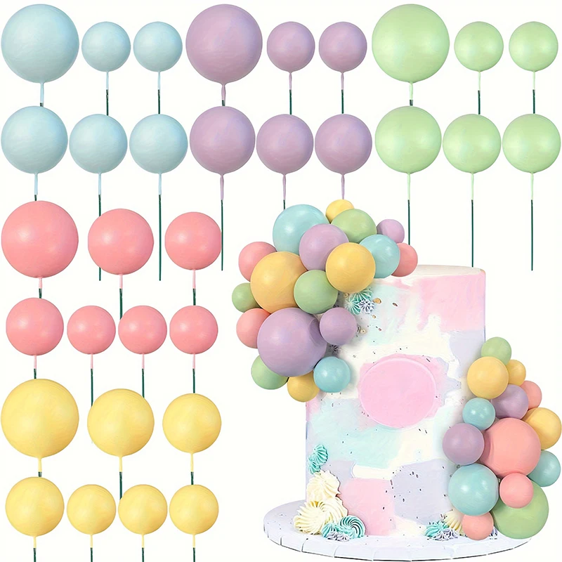 30Pcs/Pack 4cm Plastic Colorful Cake Topper Picks Cake Topper Sticks Gold Balls for Cupcakes Birthday Wedding Party Decorations