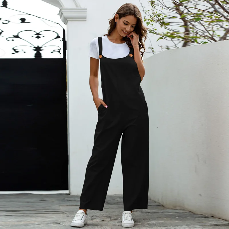 Loose Ladies Bib Pant Suspender Trouser Casual Female Women One-Piece Wide Leg Romper Overalls Jumpsuit Streetwear Plus Size