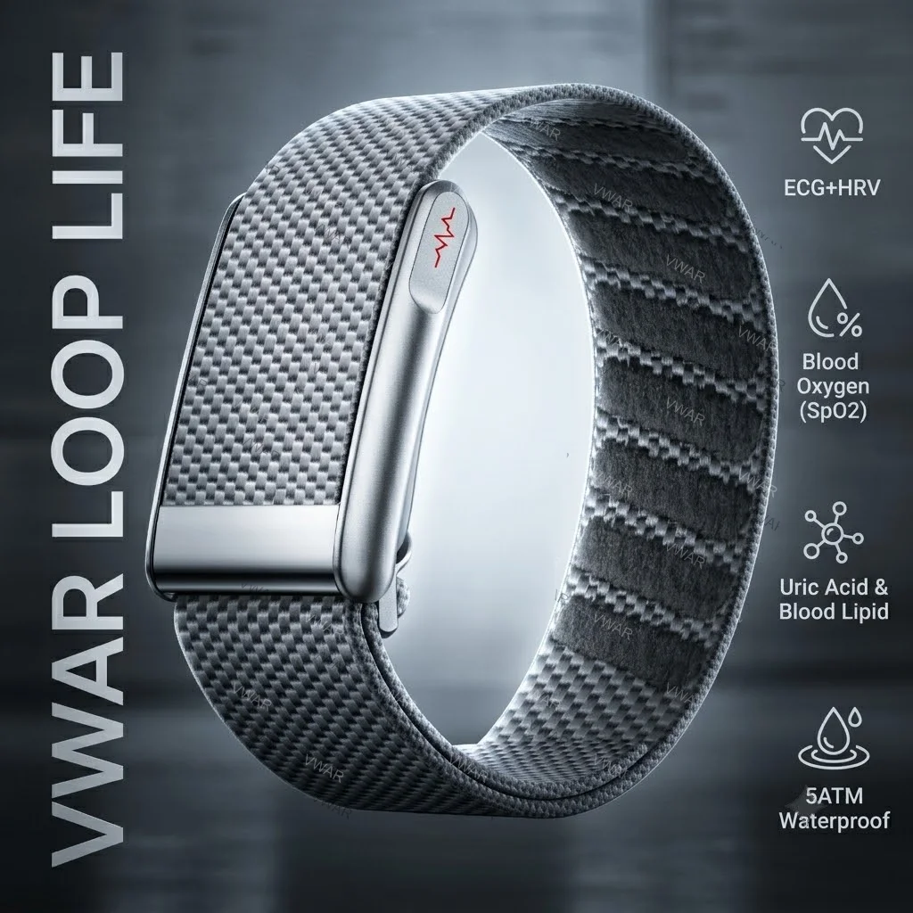 VWAR Loop Life ECG Smart Band: Diagnóstico Preciso, Monitor de Fitness, Gordura Corporal, Oxigênio no Sangue, Pressão Arterial, Saúde e Esporte – Smar