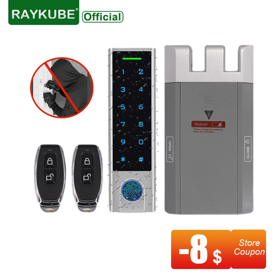 Imagem -01 - Raykube-impressão Digital Kit Porta Bloqueio Eletrônico Inteligente Anti-roubo Bloqueio Interior Invisível Controle Remoto Autodefesa raykube impressao digital kit porta bloqueio eletronico inteligente anti roubo bloqueio interior invisivel controle remoto autodefesa 01