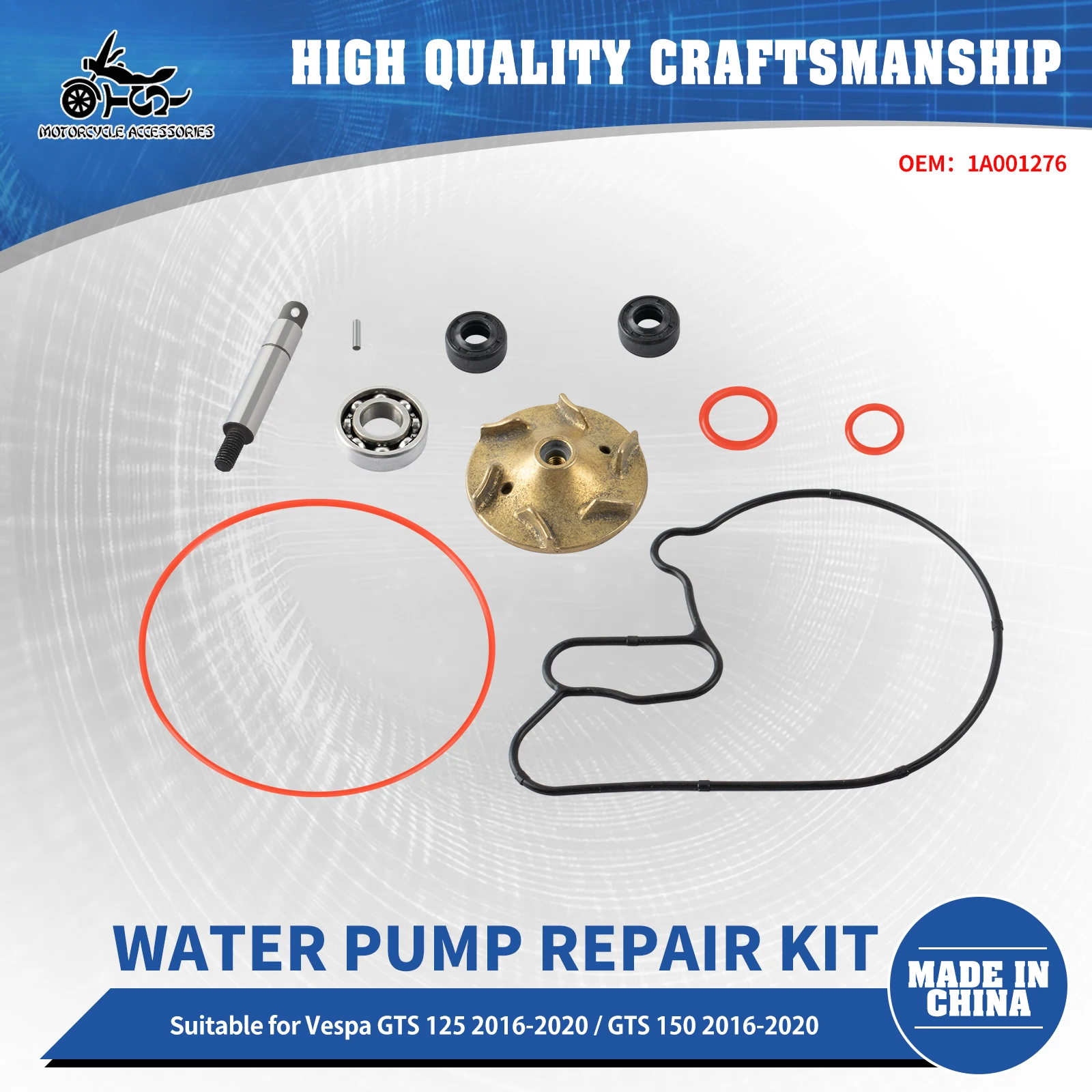 

SJ Motorcycle Accessories 1A001276 Water Pump Repair Kit For Vespa GTS 125 150 2016 - 2020 With Impeller Driver Gasket Bearing