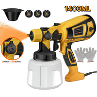 1400ML High-capacity HVLP Electric Spray Gun 4 Nozzles and 3 paterns 800W house painted Sprayer Flow Control hot spring