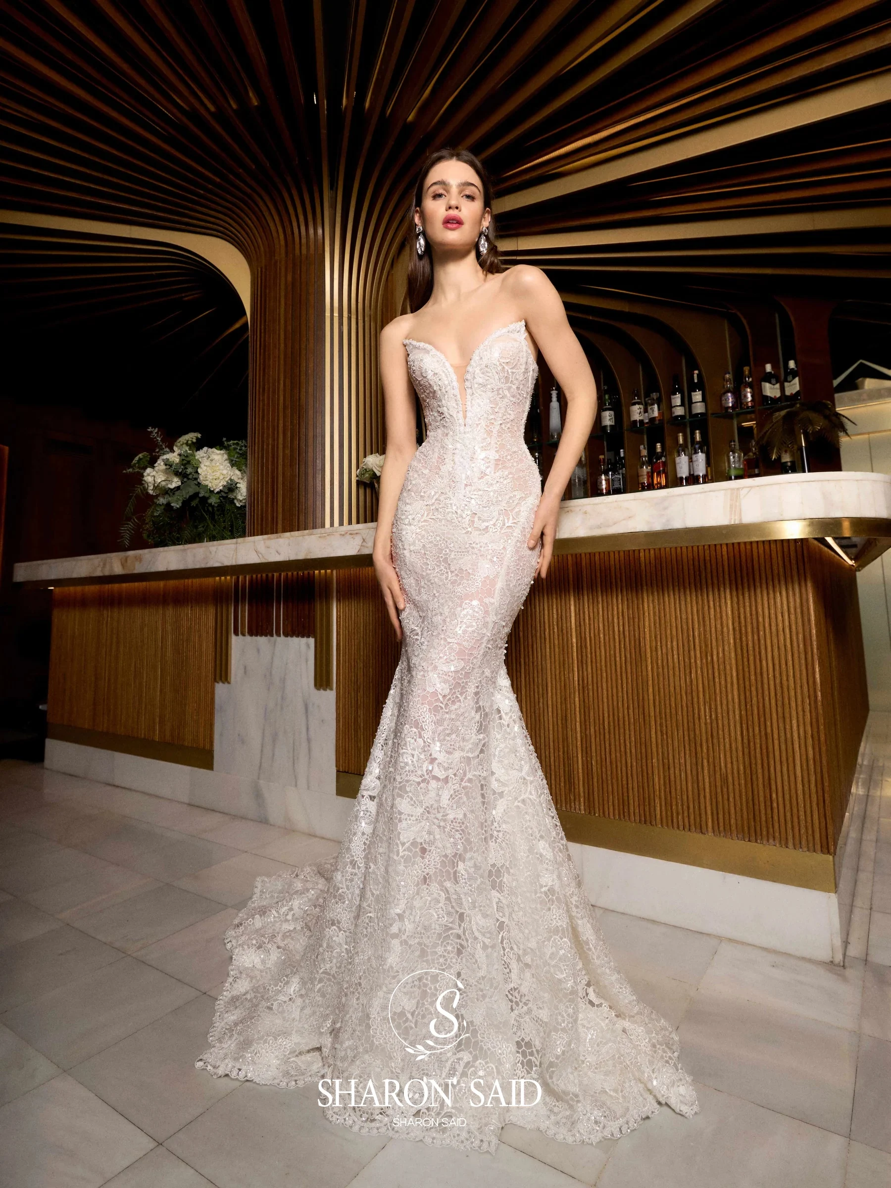 Sharon disse romântico com decote em v sereia fora do vestido de casamento de renda branca 2025 vintage espartilho varredura trem vestidos de noiva sw338 personalizado