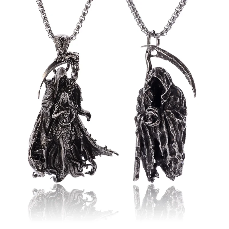Collier avec pendentif en faux de la mort de l'enfer, gothique, mystérieux diable, personnalité Punk rétro pour hommes, bijoux tendance d'halloween