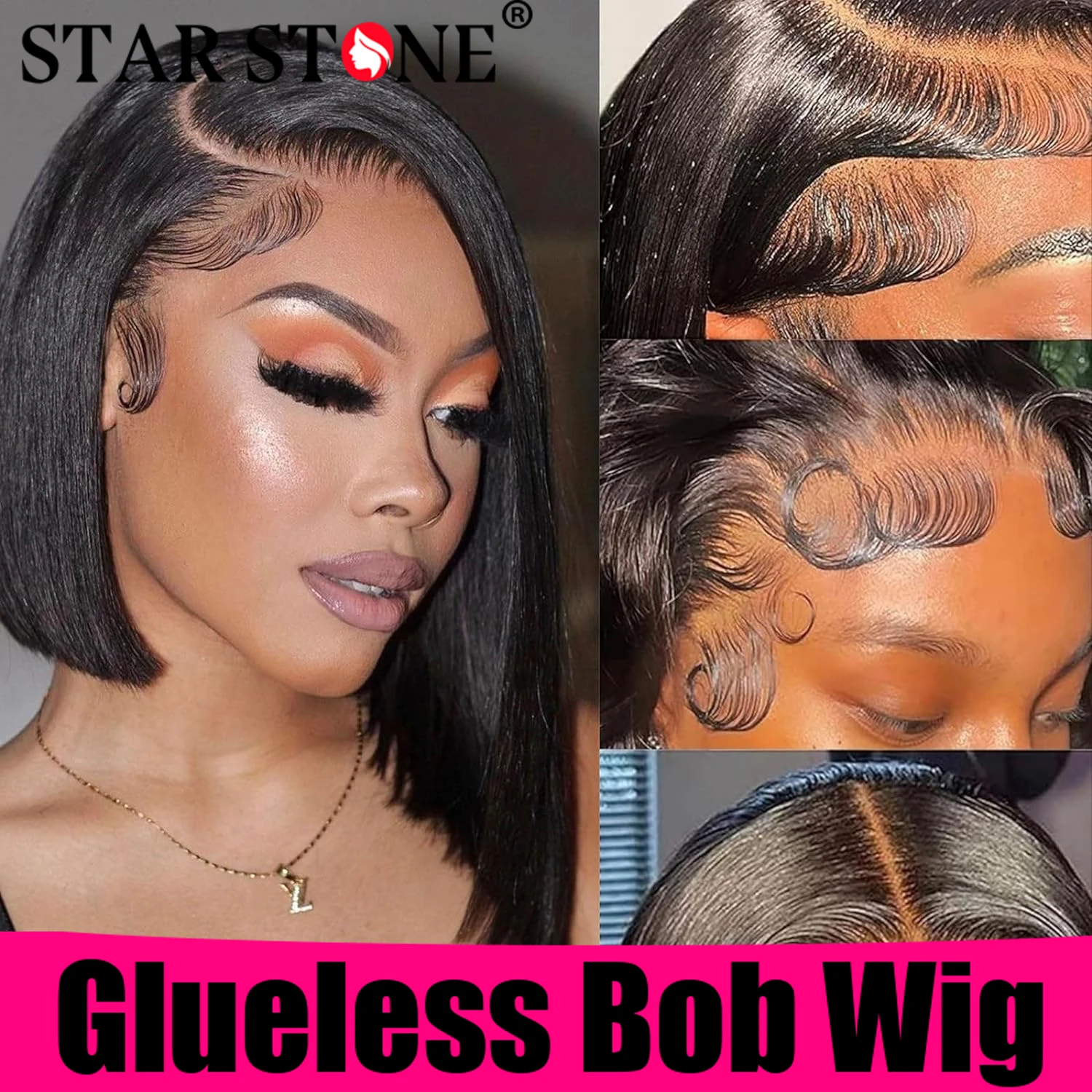 

Glueless Wig Human Hair Ready To Wear HD 6X4 4X4 Lace Closure Wigs Human Hair Preplucked Baby Hair Straight Bob Wig 180% Density