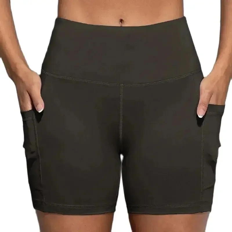 AliExpress NONE CHRLEISURE Yoga Shorts with Pockets High Waist Butt Lifting Cycling Tight Elastic Slim Running Fitness Women Shorts Sportswear