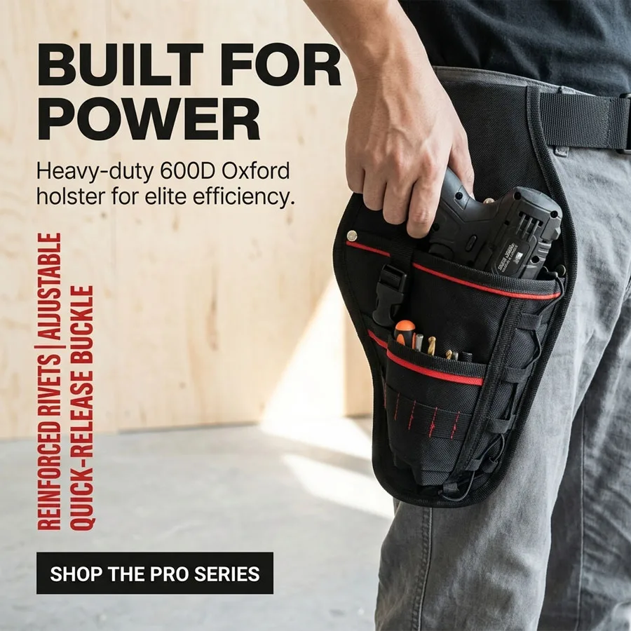 Electric Tool Storage Set 1Set, Drill Waist Bag Magnetic Wristband, Adjustable Belt Bit Slots Magnetic Tool Holder view 2