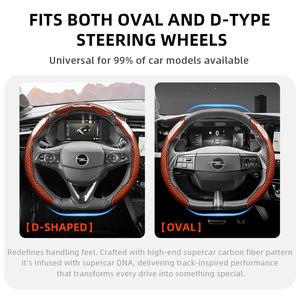 Suitable for Opel Sporty Glossy Carbon Fiber Texture Steering Wheel Cover Snap-On Style Corsa Mokka Astra Grandland Combo Zafira Electric Frontera Rocks Electric Vivaro Movano Black Red Silver Car Interior Accessories Protective Shell