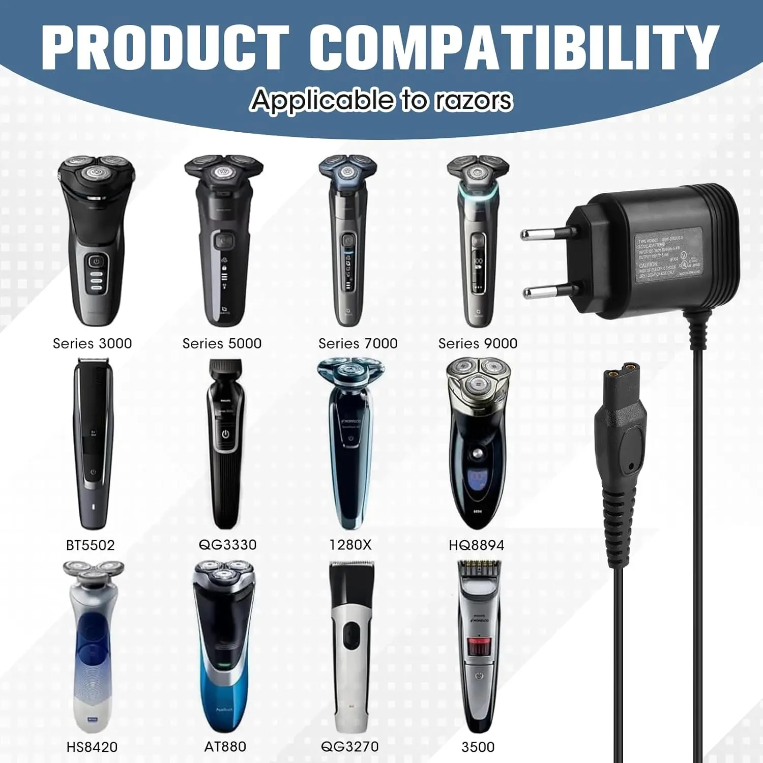 LISI 15V HQ8505 Charger Fit for Philips Norelco One Blade QP6510 QP6520 QP6530 Series 3000 5000 7000 9000 Electric Shaver image 3