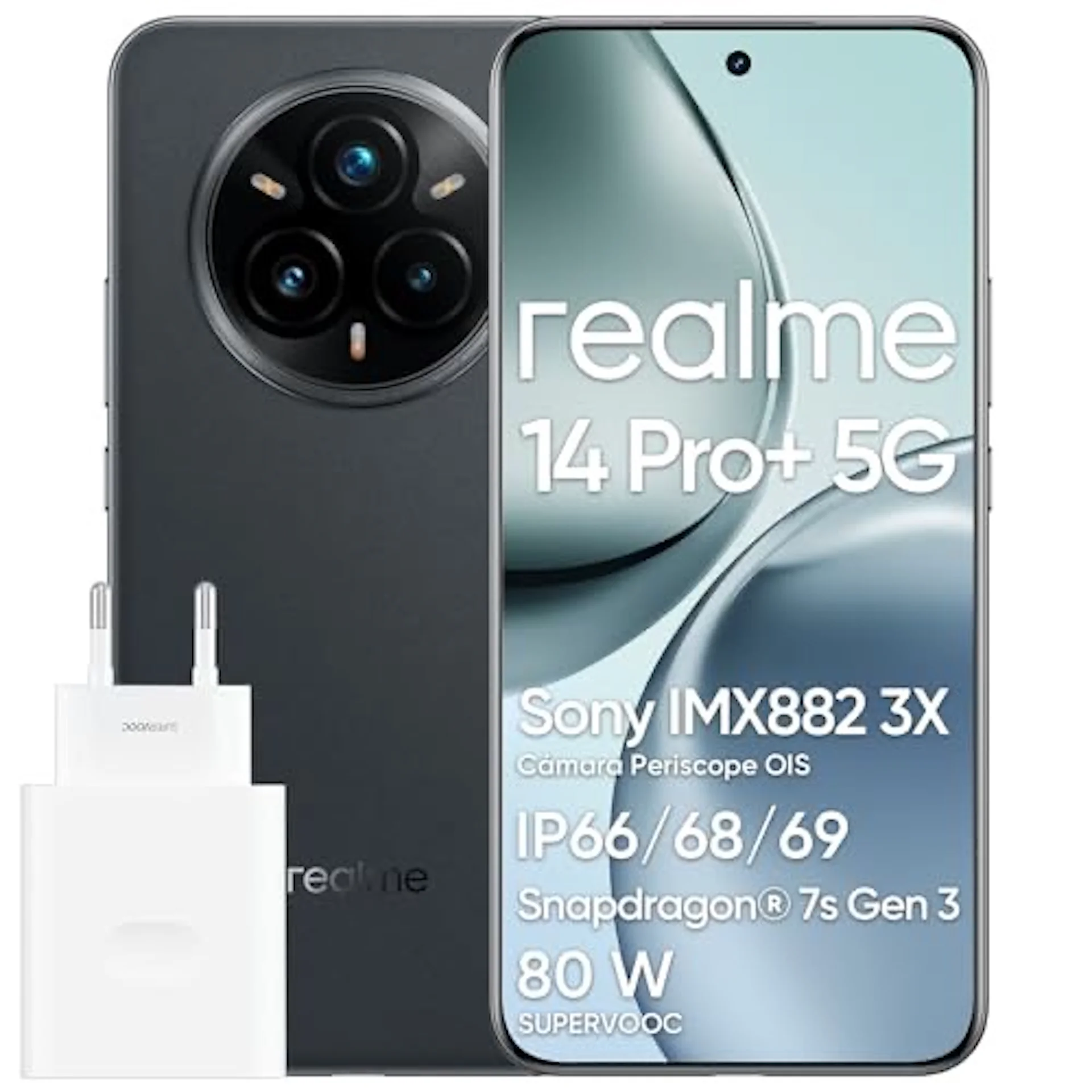 realme 14 Pro+ 5G Android Smartphone, 8+ 256 GB, Sony IMX896 OIS-camera, Qualcomm Snapdragon 7s Gen 3 5G, IP69, 6,83' 120-Hz-display, 5260-mAh-batterij, inclusief een 80W-lader